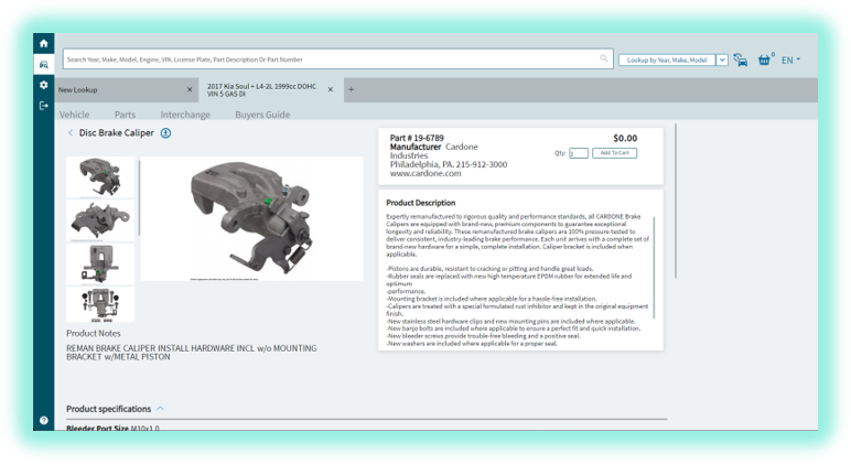 screenshot of Epicor Catalog for Automotive